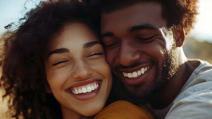 Joyful Couple Embracing Smiling Happiness Connection Love Togetherness