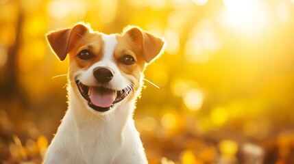 Happy Dog Smiling Outdoors Bright Nature Scene Warm Colors