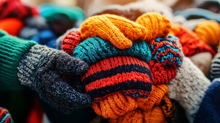 A community distributing warm clothes, demonstrating love, responsibility, and care for those struggling in cold weather. Responsibility, Love, Care, Philanthropy