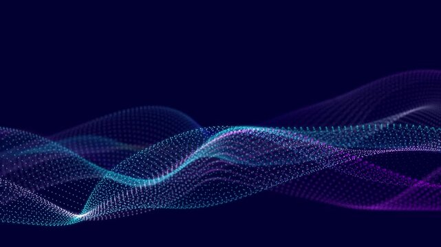 Futuristic wave with many dots. Abstract motion background of colored dots. Technology or science. 3d rendering Seamless loop. 4K