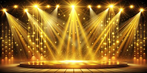 Golden Stage with Spotlight and Glitter, Stage Design, Award Ceremony, Lighting Effect