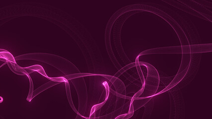 Parallel waves of violet color. Purple symmetrical waves. Smooth movement of liquid smooth copper form. Surface of rose water. Fluorescent linear waves. space. Digital Horizon.
