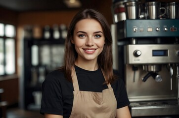 Portrait of a Barista girl. A barista girl at her workplace