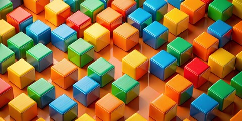 Obraz premium Colorful Cubes Pattern, Abstract Geometry, 3D Design, Shiny Surface , Color Palette , Cube , 3D Rendering