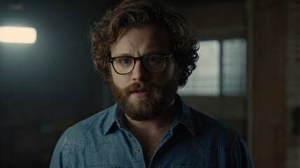 Obraz premium portrait of a man with curly hair, mustache and beard