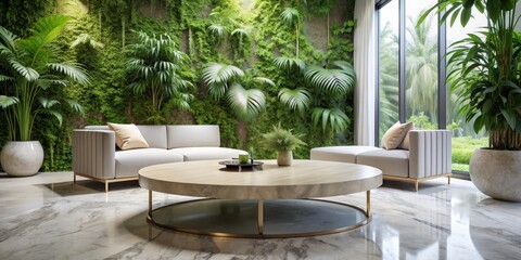 Luxury Living Room with Green Wall, White Couch, and Round Table, interior design , modern home , home decor