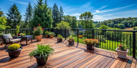 Deck View of a Wooded Landscape, wood, green, balcony, outdoor