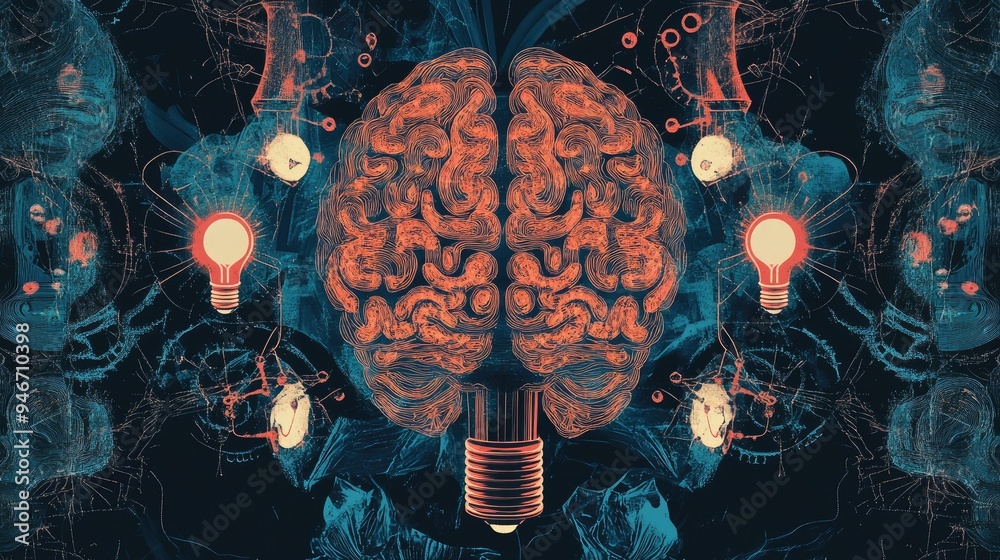 Poster abstract symmetrical pattern representing brain development concepts such as e learning studying gea