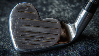 Metal golf club head in shape of heart, closeup detail. Generative AI