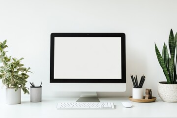 Minimalistic workspace with a blank computer screen