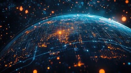 Obraz premium A blue glowing Earth with glowing lines. This photo can be used for technology, connection, or global concepts.