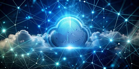 Obraz premium Secure Cloud Network with Fingerprint Authentication, cloud security, data protection, cyber security, network security