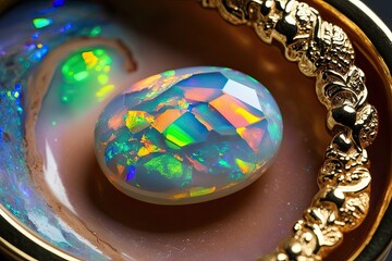 Fototapeta premium Enchanting Kaleidoscopic Opal Gemstone with Vibrant Colors and Luxurious Texture