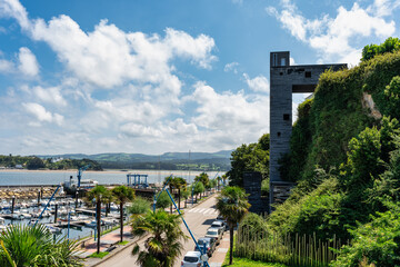 Coastal village of Ribadeo by the sea and located on a hill, with an elevator to go up to the top of the town, Galicia.