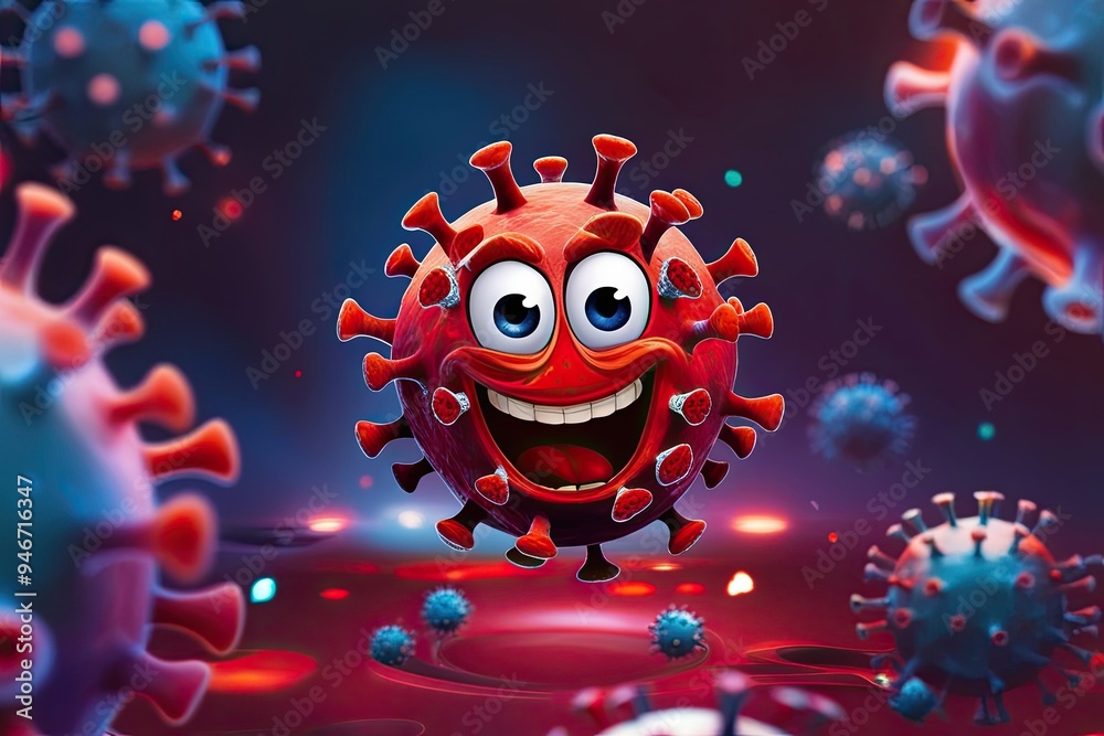 Poster Funny Virus Character Art for Playful Mobile Wallpaper