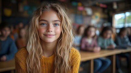 Teacher conducting a virtual classroom with interactive digital tools, engaged students, modern setup