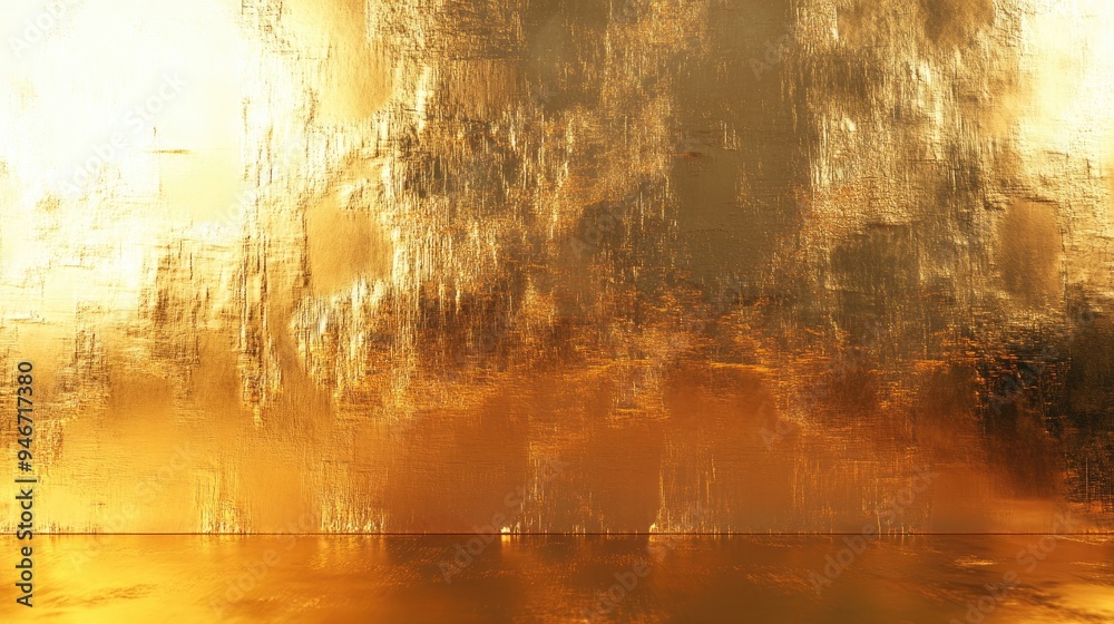 Aufkleber glittering gold foil backdrop with reflective light textured golden wall 3d rendering luxurious shin