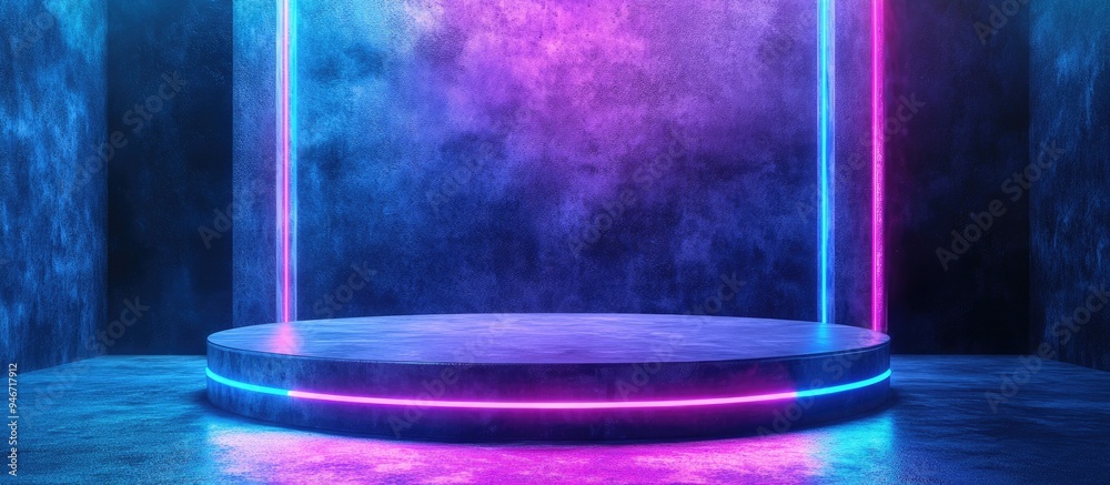 Aufkleber modern grunge cyberpunk stage with empty product display featuring glossy concrete background and de