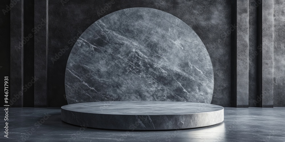 Aufkleber Minimalistic round display featuring an empty space with an old marble style 3D rendered structure