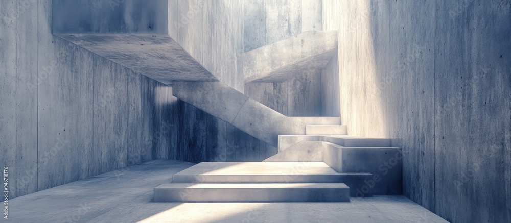 Poster Abstract architectural space featuring a concrete cube Geometric design 3D rendering