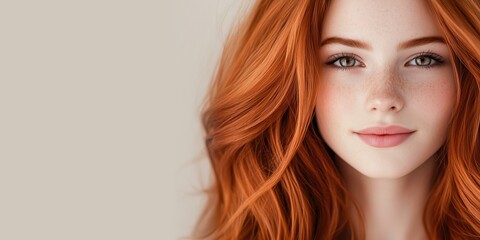 Fototapeta premium Teenage girl with red hair and freckles isolated on bright background with copy space
