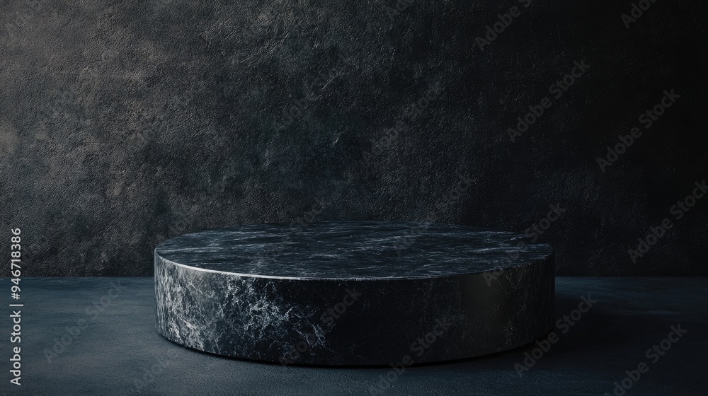Aufkleber black stone pedestal for product display vertical frame mockup dark background stage 3d rendered ill