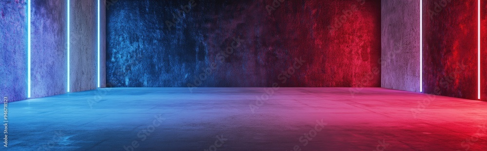 Poster Empty stage featuring an ornate background of red and white granite walls 3D rendering