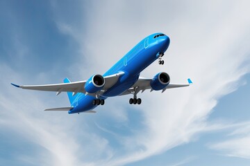 Futuristic Blue Airplane Soaring in White Background 3D Rendering of Travel Innovation