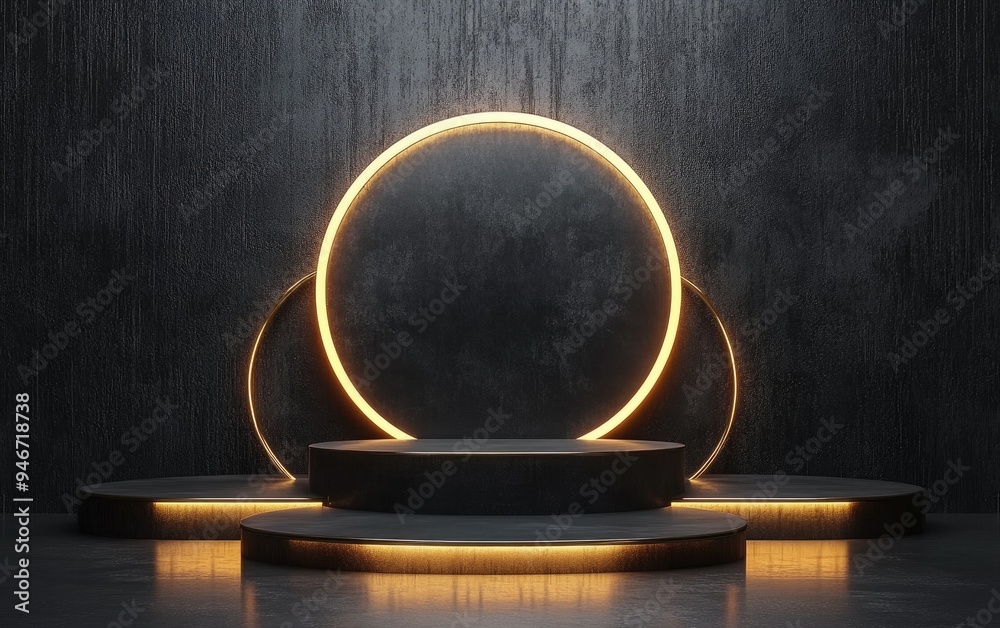 Aufkleber Abstract podium background featuring geometric shapes in black and gold Minimalist 3D rendering suitable for product display with a geometric backdrop