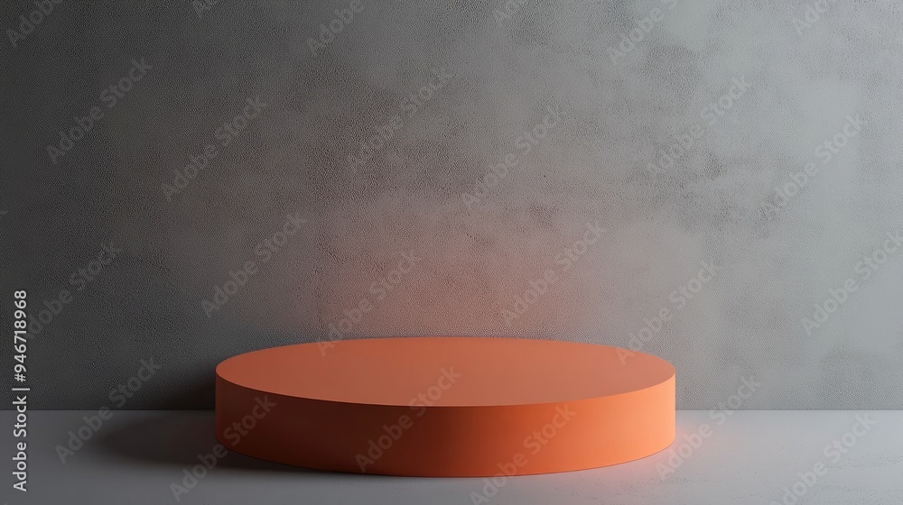 Poster minimalist 3d backdrop for showcasing products circular orange podium set against a gray background 