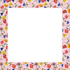 Frame design floral pattern colourful flowers on pink background.