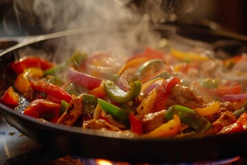 The sizzle of fajitas on a hot skillet