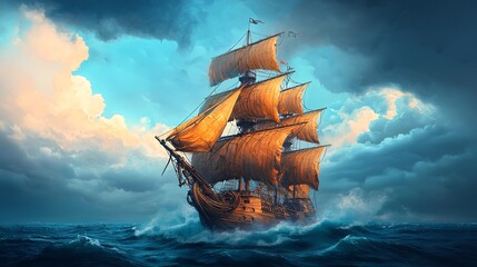 Obraz premium Sailboat Under Cloudy Sky.