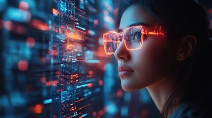 it specialist working on futuristic holographic interface implementing advanced cybersecurity measures glowing data streams and network visualizations create hightech ambiance