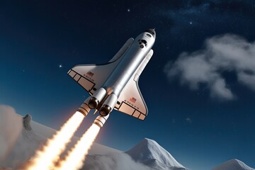 Polished Silver Space Shuttle Soaring to Stars in Stunning 3D Exploration