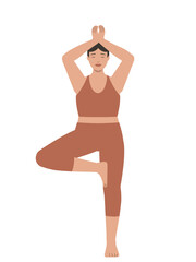Illustration of a white body positive woman doing a yoga pose