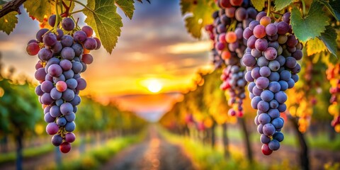 Vineyard Sunset, Grapes Hanging, Golden Hour, Sunset, Vineyard, Wine, Grapes