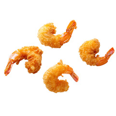 Fried prawns or butterfly shrimp that appear appetizing when set against a crisp, cut out
