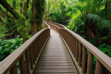 Obraz premium Enchanting Wooden Bridge Nestled in a Serene Natural Landscape