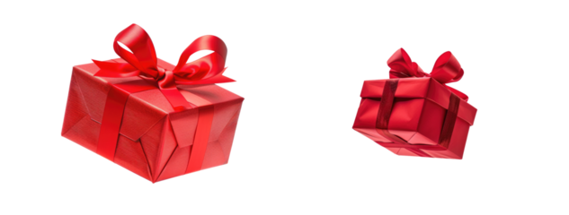 red gift present box with red ribbon bow collection isolated on white or transparent png