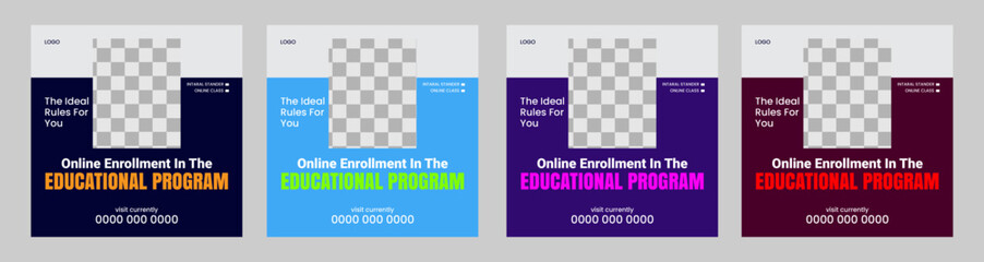 School Admission social media post, promotional discount Back to school admission social media post banner template Design. Facebook post and editable file 