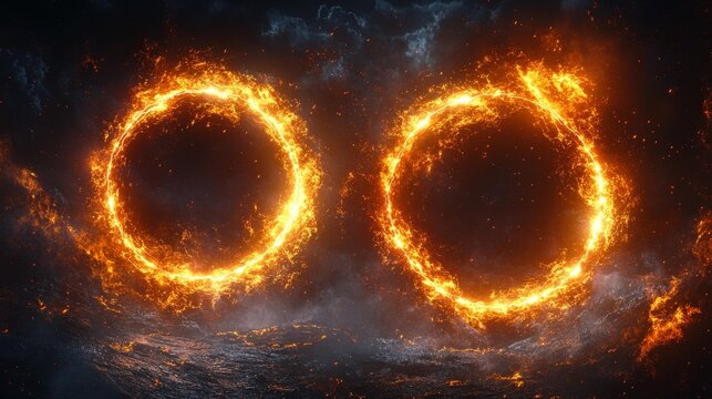 Fiery Twin Rings of Light Generative AI - Powered by Adobe