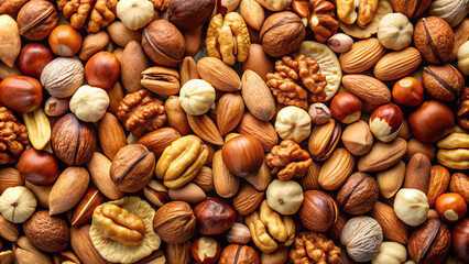 Various kinds of dried fruits, seeds and nuts generated by AI.