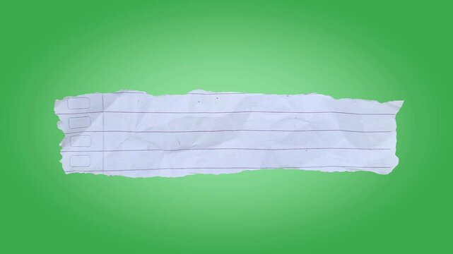 Lower third Blank torn paper. Empty space for copying text. Animated background of paper roll with green background completed with luma matte. 3d rendering