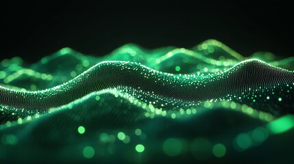 An abstract green digital background with big data visualization. And a line plexus with compounds.
