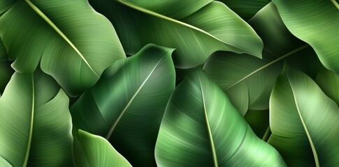 On a white background, a horizontal artwork composition of trendy tropical green leaves - monstera, palm and ficus elastica (computer rendered).
