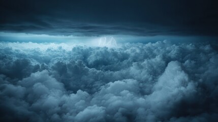 Obraz premium A moment of immense energy is captured as a bright flash of lightning strikes amidst a sea of dark storm clouds, symbolizing both danger and the beauty of untamed nature.