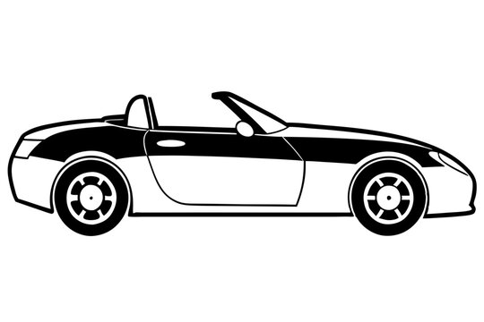 black and white convertible car side view clip art preview