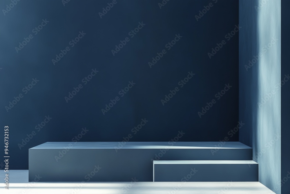 Poster the dark gradient background of a studio floor template with a spotlight product display stage is su