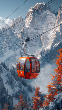 Paraglider flying over mountains